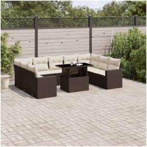 Loungegrupp 10 delar med brun dynor konstrotting vidaXL