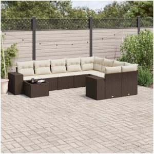 Loungegrupp 10 delar med brun dynor konstrotting vidaXL