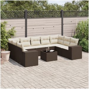 Loungegrupp 10 delar med brun dynor konstrotting vidaXL