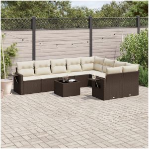 Loungegrupp 10 delar med brun dynor konstrotting vidaXL