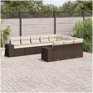 Loungegrupp 10 delar med brun dynor konstrotting vidaXL