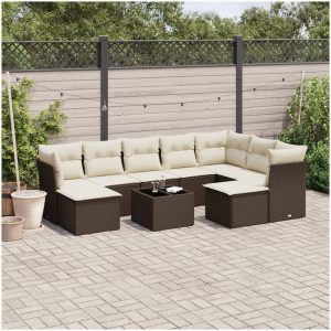 Loungegrupp 10 delar med brun dynor konstrotting vidaXL