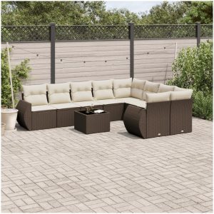 Loungegrupp 10 delar med brun dynor konstrotting vidaXL