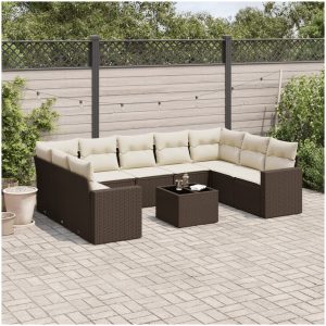 Loungegrupp 10 delar med brun dynor konstrotting vidaXL