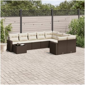 Loungegrupp 10 delar med brun dynor konstrotting vidaXL