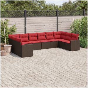 Loungegrupp 10 delar med brun dynor konstrotting vidaXL