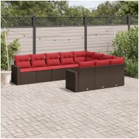 Loungegrupp 10 delar med brun dynor konstrotting vidaXL