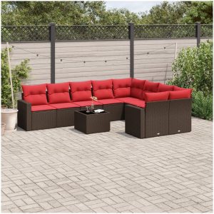 Loungegrupp 10 delar med brun dynor konstrotting vidaXL