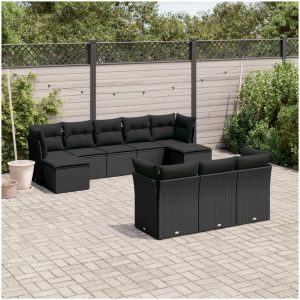 Loungegrupp 10 delar med svarta dynor konstrotting vidaXL