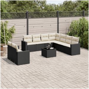 Loungegrupp 10 delar med svarta dynor konstrotting vidaXL