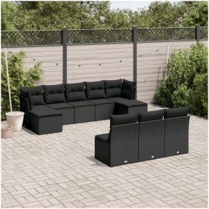 Loungegrupp 10 delar med svarta dynor konstrotting vidaXL