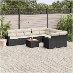 Loungegrupp 10 delar med svarta dynor konstrotting vidaXL