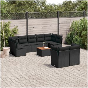 Loungegrupp 10 delar med svarta dynor konstrotting vidaXL
