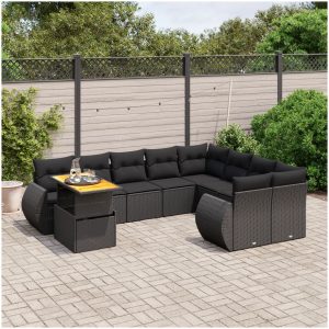 Loungegrupp 10 delar med svarta dynor konstrotting vidaXL