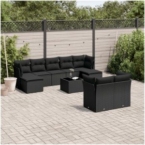 Loungegrupp 10 delar med svarta dynor konstrotting vidaXL