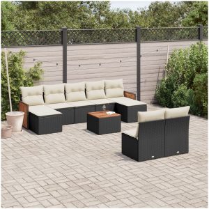 Loungegrupp 10 delar med svarta dynor konstrotting vidaXL