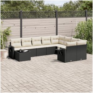 Loungegrupp 10 delar med svarta dynor konstrotting vidaXL
