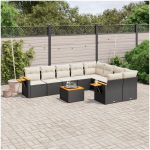 Loungegrupp 10 delar med svarta dynor konstrotting vidaXL