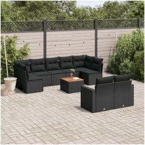 Loungegrupp 10 delar med svarta dynor konstrotting vidaXL
