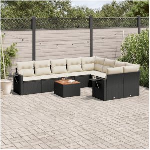 Loungegrupp 10 delar med svarta dynor konstrotting vidaXL