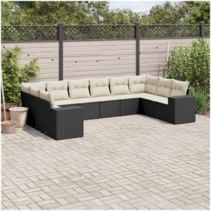 Loungegrupp 10 delar med svarta dynor konstrotting vidaXL