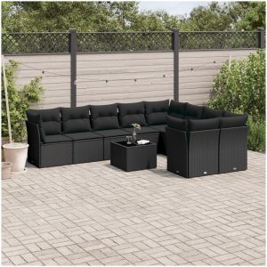 Loungegrupp 10 delar med svarta dynor konstrotting vidaXL