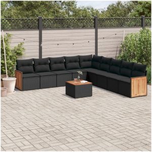 Loungegrupp 10 delar med svarta dynor konstrotting vidaXL