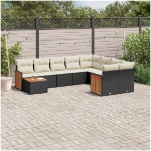 Loungegrupp 10 delar med svarta dynor konstrotting vidaXL