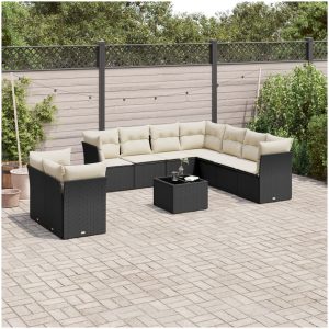 Loungegrupp 10 delar med svarta dynor konstrotting vidaXL