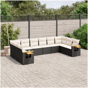 Loungegrupp 10 delar med svarta dynor konstrotting vidaXL