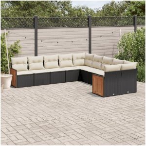 Loungegrupp 10 delar med svarta dynor konstrotting vidaXL