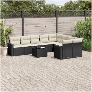 Loungegrupp 10 delar med svarta dynor konstrotting vidaXL