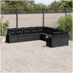 Loungegrupp 10 delar med svarta dynor konstrotting vidaXL