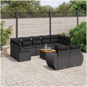 Loungegrupp 10 delar med svarta dynor konstrotting vidaXL