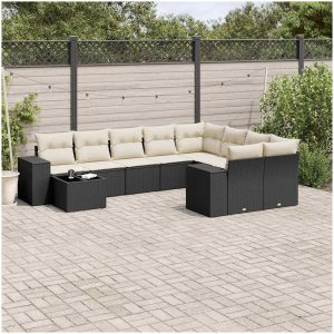 Loungegrupp 10 delar med svarta dynor konstrotting vidaXL