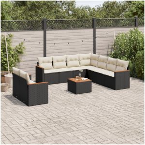 Loungegrupp 10 delar med svarta dynor konstrotting vidaXL