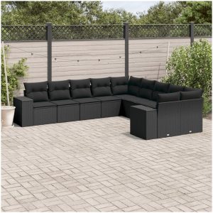 Loungegrupp 10 delar med svarta dynor konstrotting vidaXL