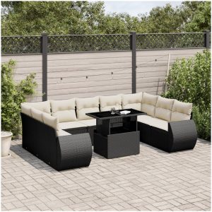 Loungegrupp 10 delar med svarta dynor konstrotting vidaXL
