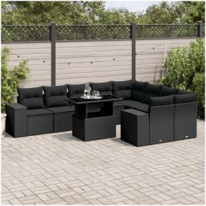 Loungegrupp 10 delar med svarta dynor konstrotting vidaXL