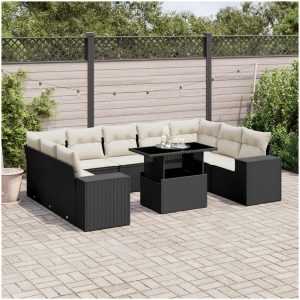 Loungegrupp 10 delar med svarta dynor konstrotting vidaXL