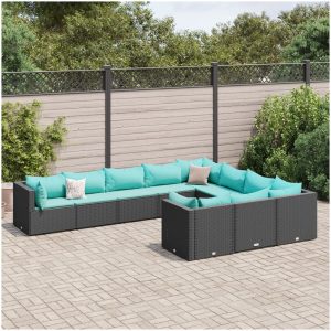 Loungegrupp 10 delar med svarta dynor konstrotting vidaXL