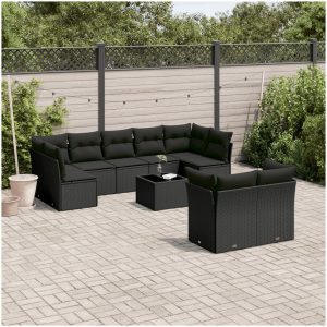 Loungegrupp 10 delar med svarta dynor konstrotting vidaXL