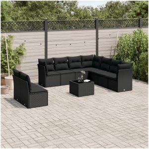 Loungegrupp 10 delar med svarta dynor konstrotting vidaXL