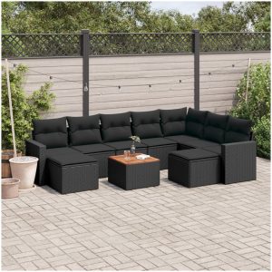 Loungegrupp 10 delar med svarta dynor konstrotting vidaXL