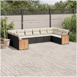 Loungegrupp 10 delar med svarta dynor konstrotting vidaXL