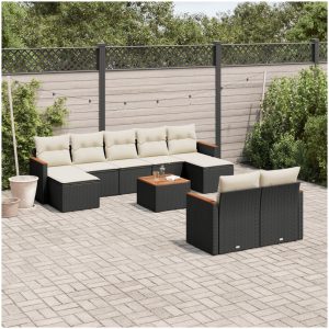 Loungegrupp 10 delar med svarta dynor konstrotting vidaXL