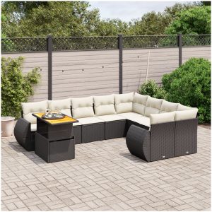 Loungegrupp 10 delar med svarta dynor konstrotting vidaXL