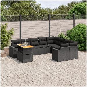 Loungegrupp 10 delar med svarta dynor konstrotting vidaXL