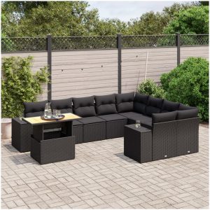 Loungegrupp 10 delar med svarta dynor konstrotting vidaXL
