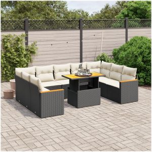 Loungegrupp 10 delar med svarta dynor konstrotting vidaXL